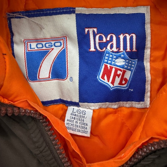 Vintage Logo 7 Cleveland Browns NFL Puffer Jacket Brown Orange Mens Large 90s - Picture 3 of 9